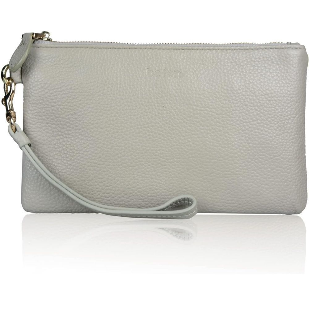 Befen Women Genuine Leather Clutch Wallet Smartphone Wristlet Purse grey